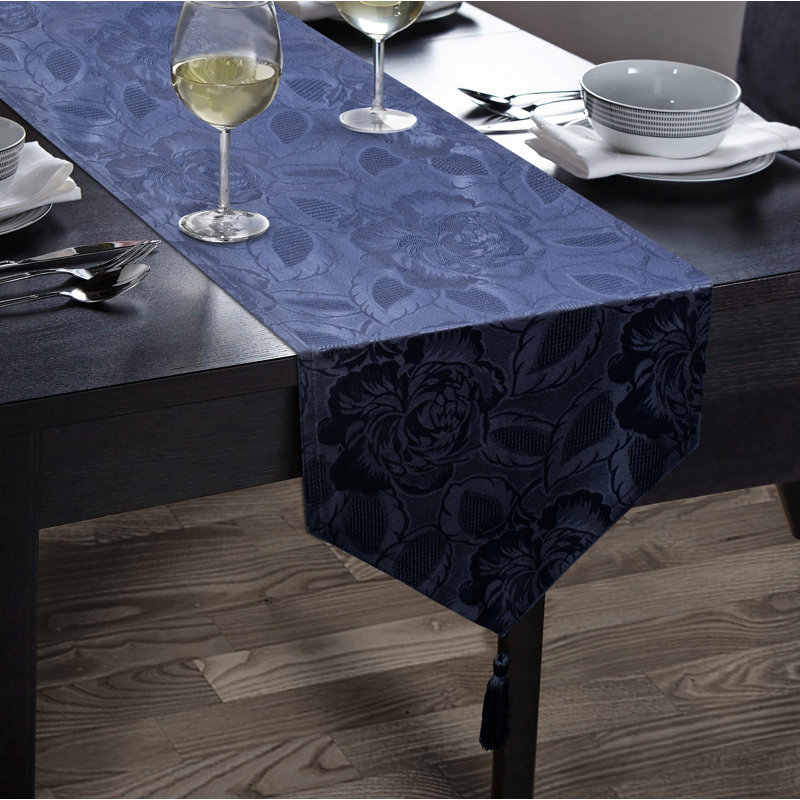 Oley Luxury Rose Damask Table Range, 2cm W x 45cm L, Navy