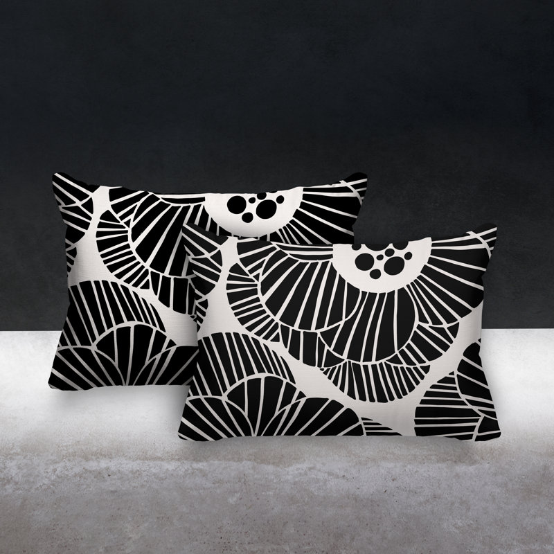Abstract Outdoor Reversible Throw Pillow, Black