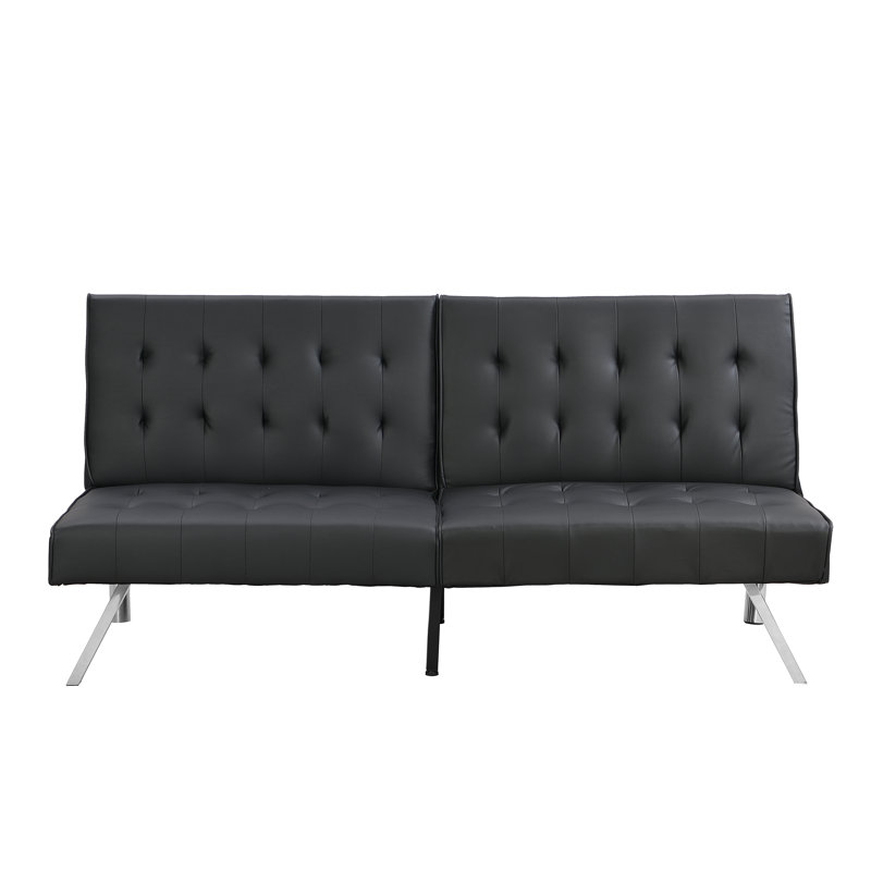 WOOD FRAME, STAINLESS LEG, FUTON, SOFA BED BLACK PVC