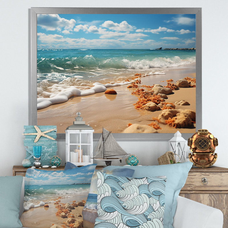 Beach Sunkissed Sands I - Nautical & Beach Canvas Art Print, H 16 po x l 32 po x P 1 po, Cadre photo argenté