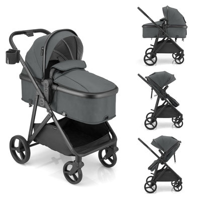 Gromast 3-in-1 Baby Stroller, Convertible Stroller for Newborn Infant Toddler with Reversible Seat, UPF 50+ Canopy & Cup Holder - Gray