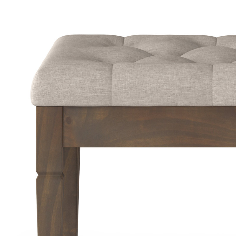 Petit banc de repose-pieds capitonné d'aspect lin l 28 po avec pieds sculptés Waverly