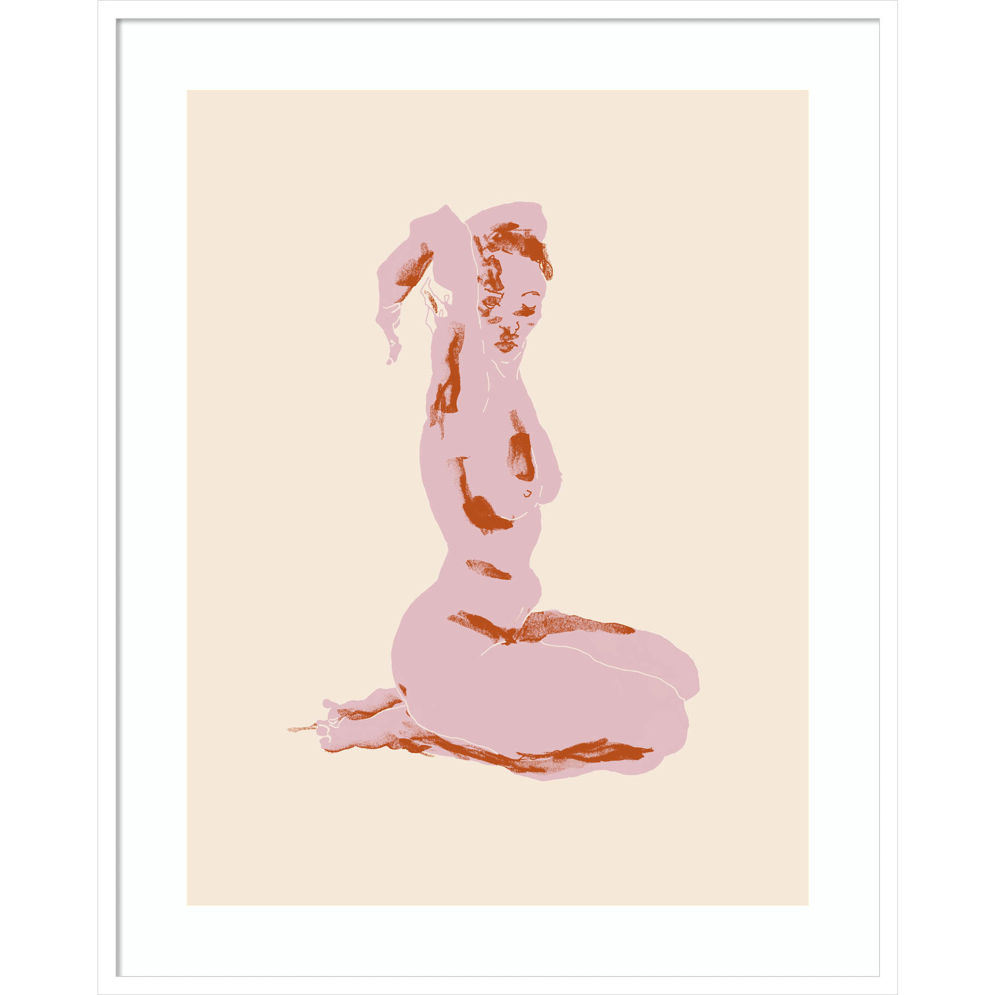 Nude With Arms Folded Over Her Head by Nantucket Wood Framed Wall Art Print, White, 41" H x 33" W