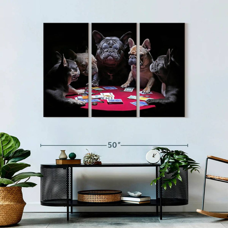Dogs Play Poker 3 pièces, H 32 po x l 50 po x P 1,25 po