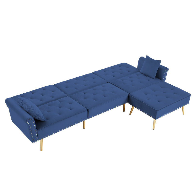 Canapé-lit modulaire réversible en velours Modern, Velours bleu