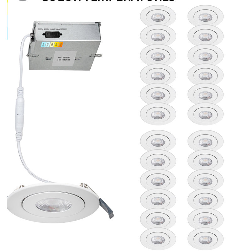 Lotos Selectable Color Temperature Dimmable Air-Tight IC Rated LED Canless Recessed Lighting Kit, 1.63" H x 6.85" W x 6.85" D