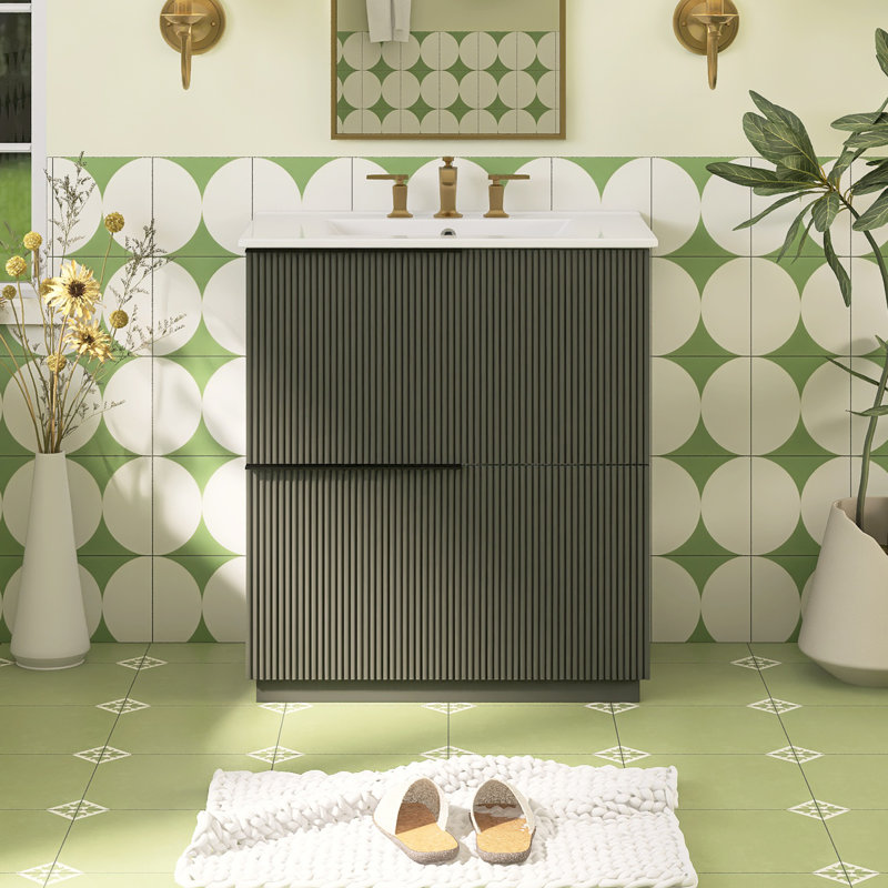 Meuble-lavabo simple 30 po avec comptoir en céramique, Vert