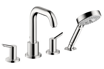 Garniture de robinet de baignoire romaine à fixation sur plateau à poignées doubles avec inverseur et douche à main Focus S