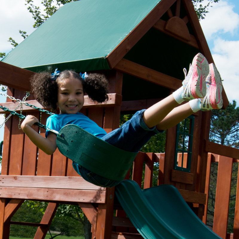 Willows Peak Wooden Swing Set with Slide and Climbing Wall