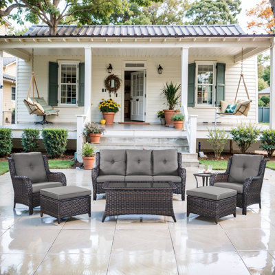 Bonia Wicker 5 - Person Patio Conversation Set with Cushions