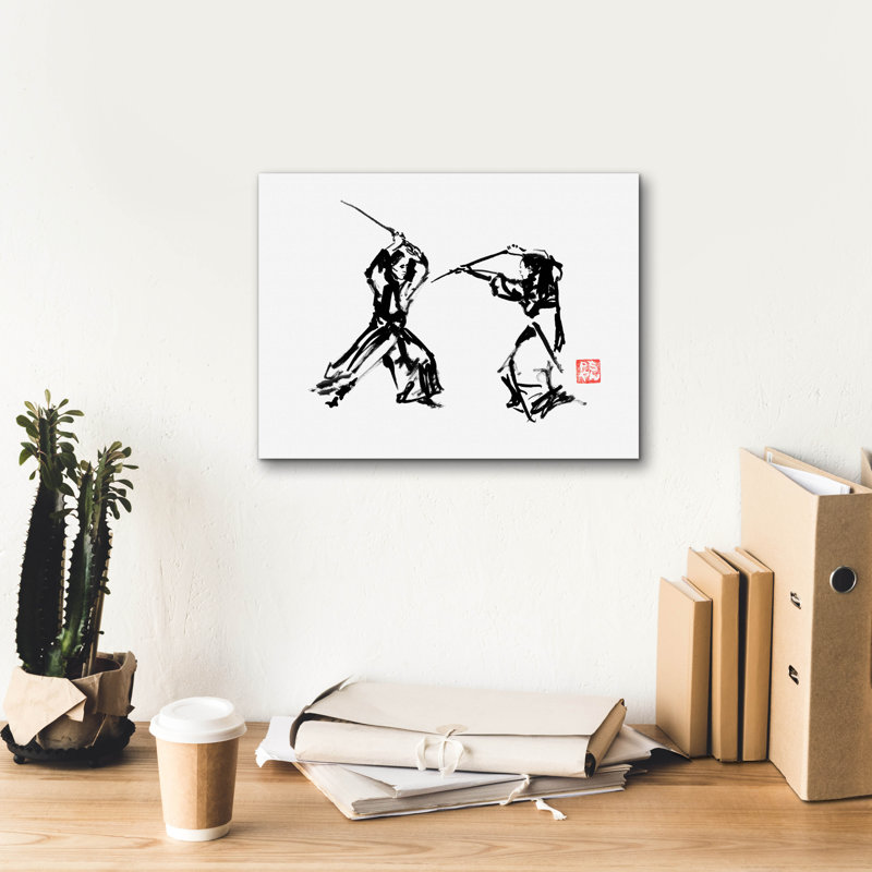 «Samurai Fight» par Pechane, art mural sur toile, H 12 po x l 16 po x P 0,75 po
