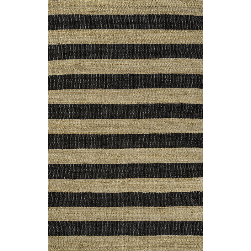 Zemple Rustic Farmhouse Woven Jute Stripe Natural/Black Rug, Rectangulaire 3 pi x 5 pi