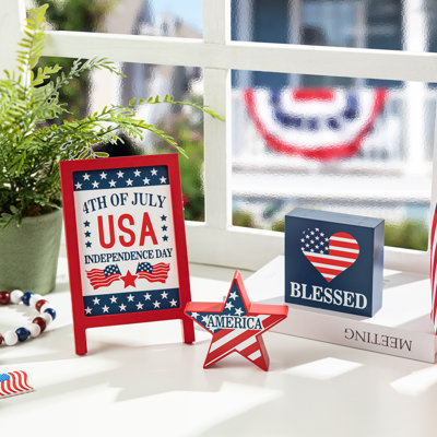 3-Piece Patriotic/ Americana Wooden Block Table Sign