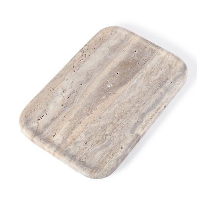 Guein Rectangle Natural Marble Tray,Travertine Silver