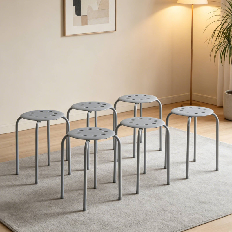 Ensemble de 6 tabourets d'appoint empilables en métal gris - Acier inoxydable, Gris