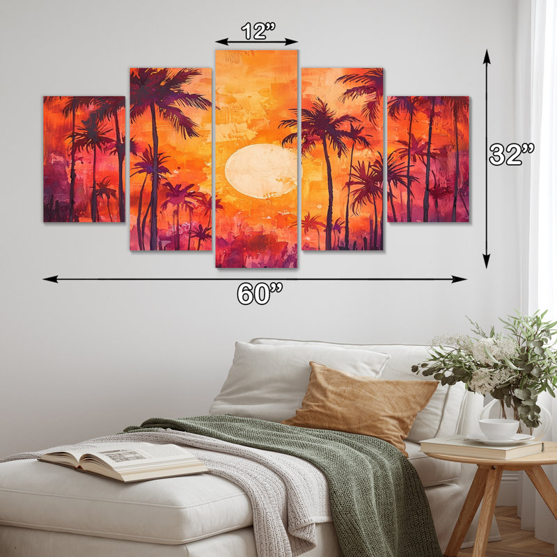 Coucher de soleil sur les palmiers en Californie - Hues Art - Décoration murale traditionnelle