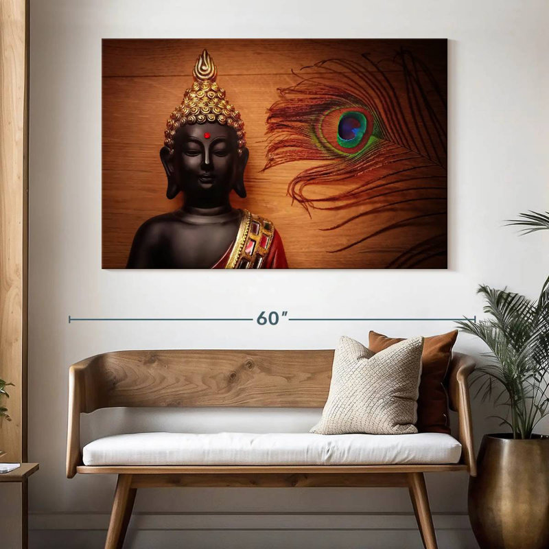 Adella Buddha And Peacock Feather, 34" H x 51" W