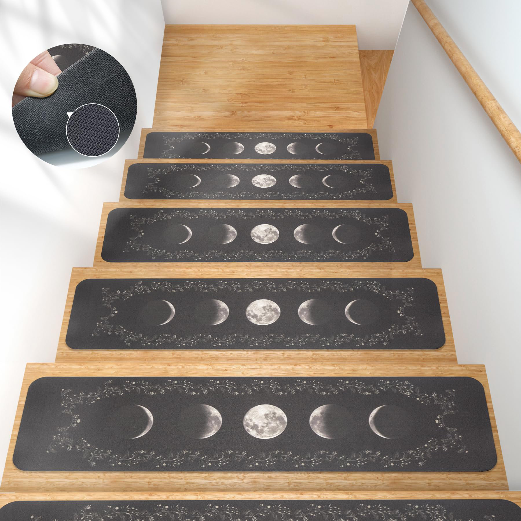 Navy Blue Stripes Stair Treads For Wooden Steps Indoor, Non