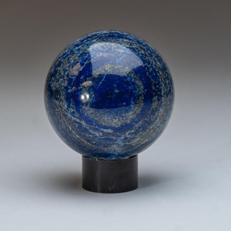 Polished Polychrome Sphere from Madagascar, 2.75" H x 2.75" W x 2.75" D, Gray/Black