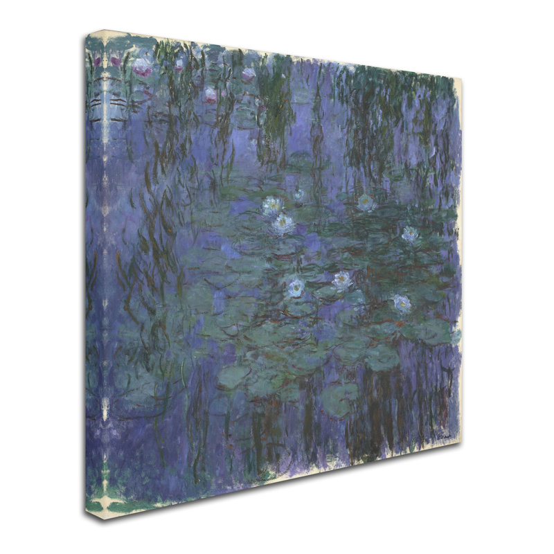 « blue water lilies », impression sur toile, H 24 po x l 24 po x P 2 po, Pas de tapis, Toile tendue