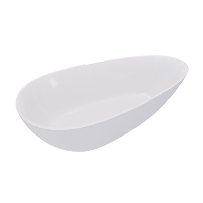 Baignoire autoportante à surface solide, baignoire autoportante en résine de pierre de luxe fabriquée à la main avec trop-plein et bonde escamotable, blanc brillant 24S02-59GW