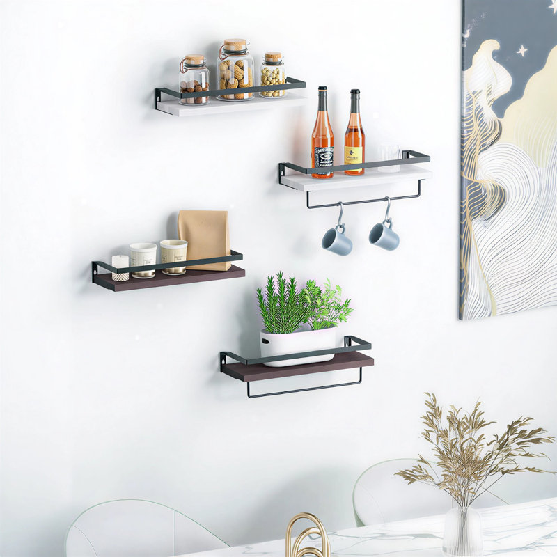 Ensemble de 2 tablettes flottantes rouge brique - Porte-serviettes pour la salle de bain / cuisine, organisateur de maison familiale