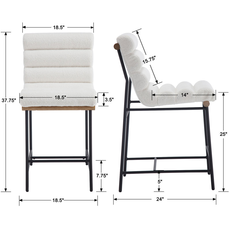 Roseau Upholstered 25'' Counter Stool with Metal Frame Chic Arm-less Counter Height Bar Stool for Coffee Bar/Kitchen Island