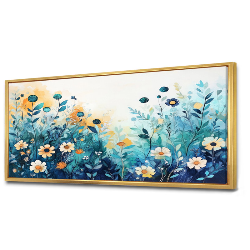 Art printanier, prairie printanière, H 28 po x l 60 po, Cadre flottant doré
