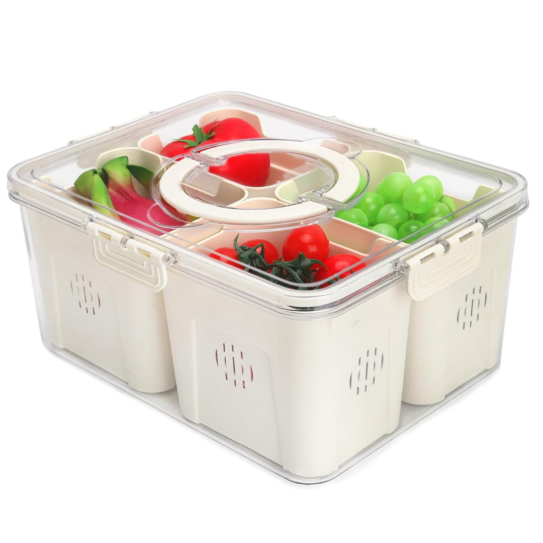 Donaciano Food Storage Container Divided Serving Tray, Vegetable Container with Drain Tray Prep & Savour