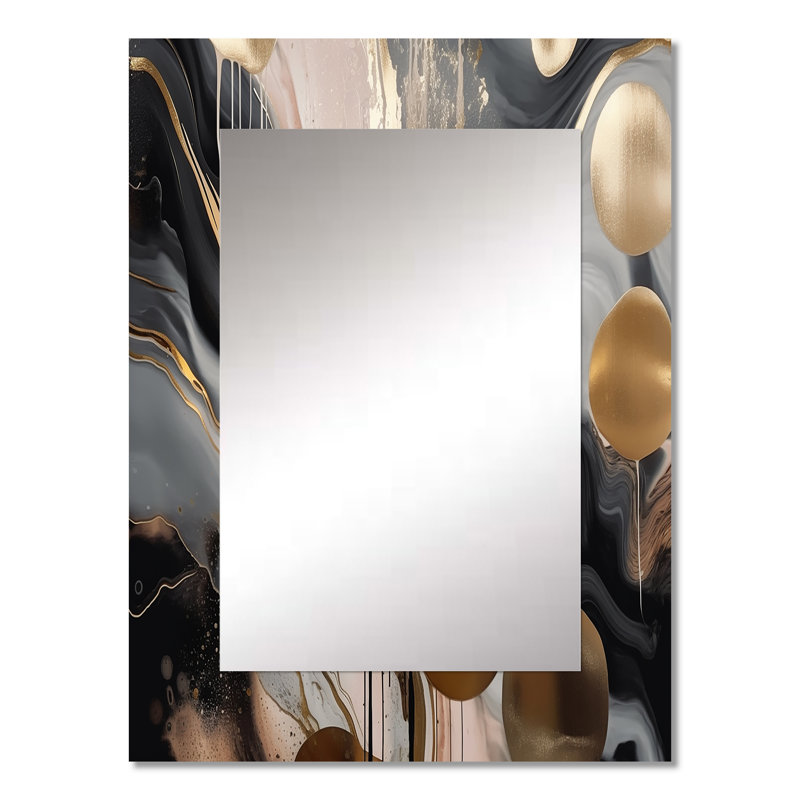 Grey And Gold Captivating Marble - Modern Wall Mirror, 32" x 24"