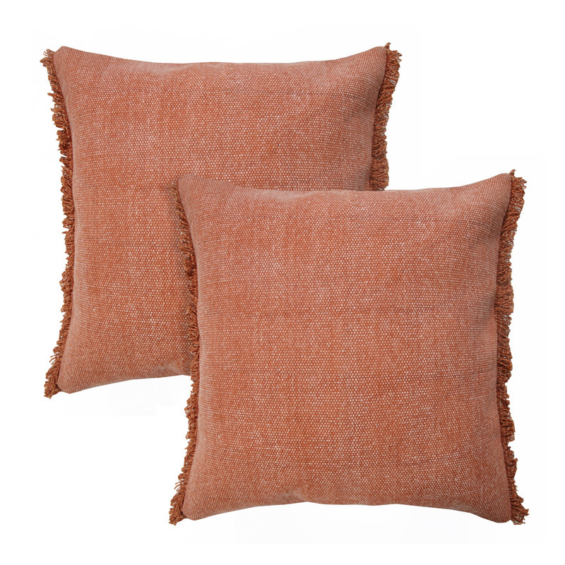 Coussin décoratif contemporain en coton uni délavé à la pierre, Brun