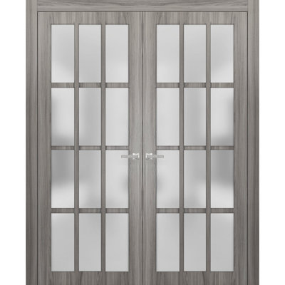 Portes doubles françaises massives en verre dépoli 12 carreaux Felicia 3312 Ginger Ash Panneau simple Cadre et moulures standard Salle de bain Chambre Portes robustes 36" x 80" (2* 18x80)