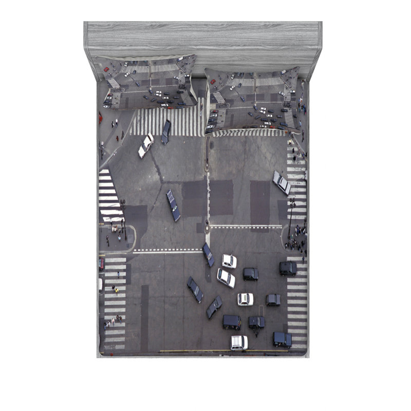 Ensemble de draps Road Intersection Paris France, Ensemble de draps pour lit double avec un drap-hou