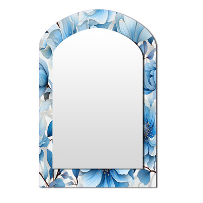 Motif de rêve floral bleu et blanc - miroir mural asymétrique floral, miroir décoratif Cottage Arch, impression sur métal