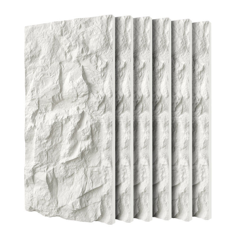 6-pack 3d Faux Stone Wall Panels, Waterproof Cement-texture Wainscoting Panels, White