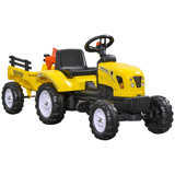 Aosom Ride On Excavator For Kids, Pedal Ride On Tractor With Back Storage Trailer, Shovel, Rake, Horn, For Toddlers 3 Year Old, Yellow