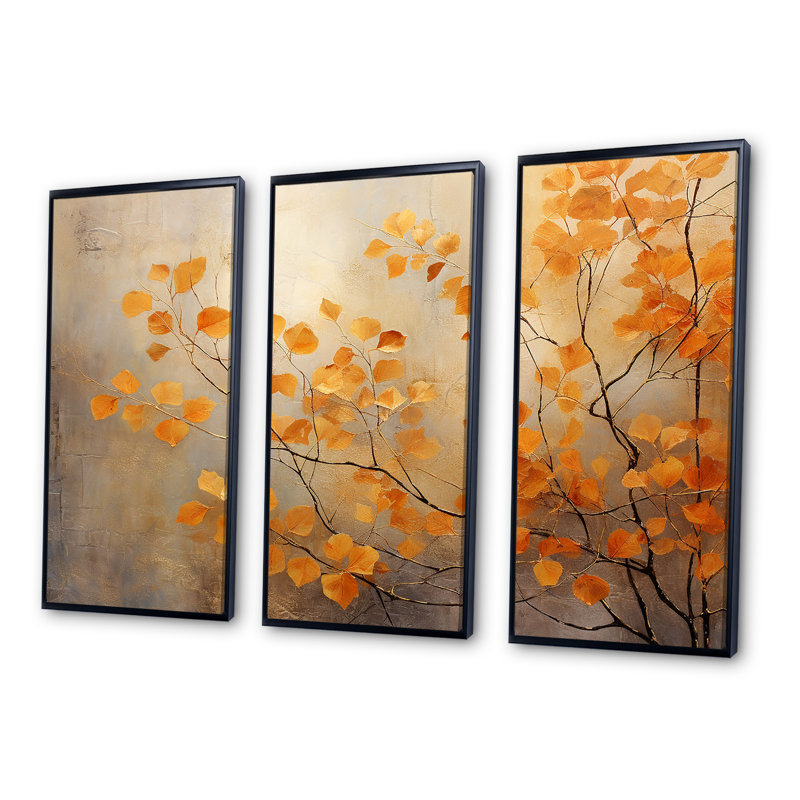 «Golden Autumn Forest Harmony», ensemble de salon art mural forêt, H 28 po x l 36 po x P 1 po, Cadre flottant noir