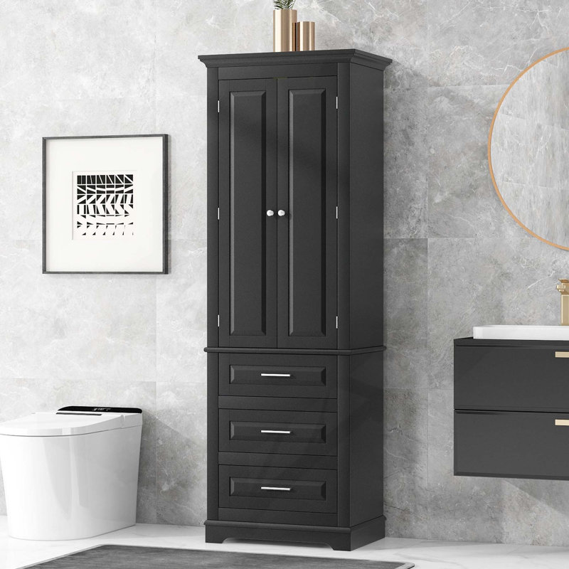 Armoire de rangement haute et polyvalente avec plusieurs fonctions pour divers espaces, Noir