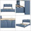 Élégante base de lit tapissier en cuir bleu antique avec tête de lit à oreilles et pied de lit ondulé - aucun sommier nécessaire-201536015