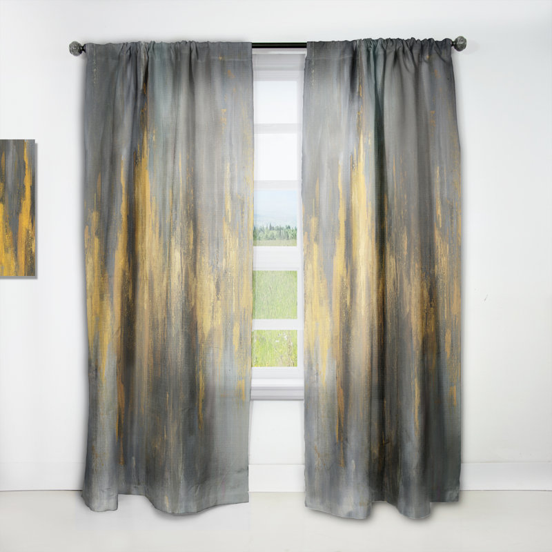 Panneau de rideau simple semi-diaphane abstrait noir et doré Glam Abstract, l 52 po x L 120 po