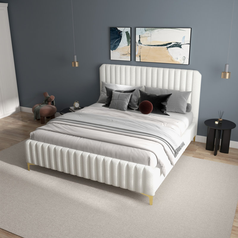 Kelii Upholstered Platform Bed, King, Cream