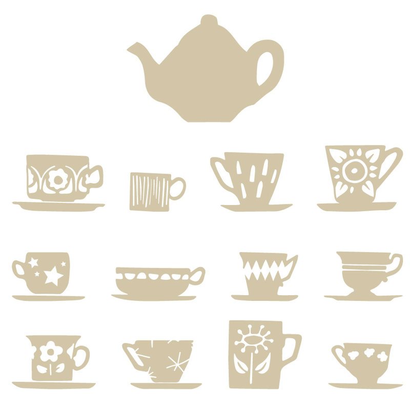 Décalcomanie murale tasses de thé, Beige, H 32 po x l 33 po x P 0,01 po