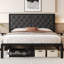 Structure de lit tapissier pour grand lit avec tête de lit en velours, plateforme en velours côtelé doux avec support en lattes de bois et pieds robustes, aucun sommier requis, silencieux, assemblage facile, gris-1953577885-1953577881