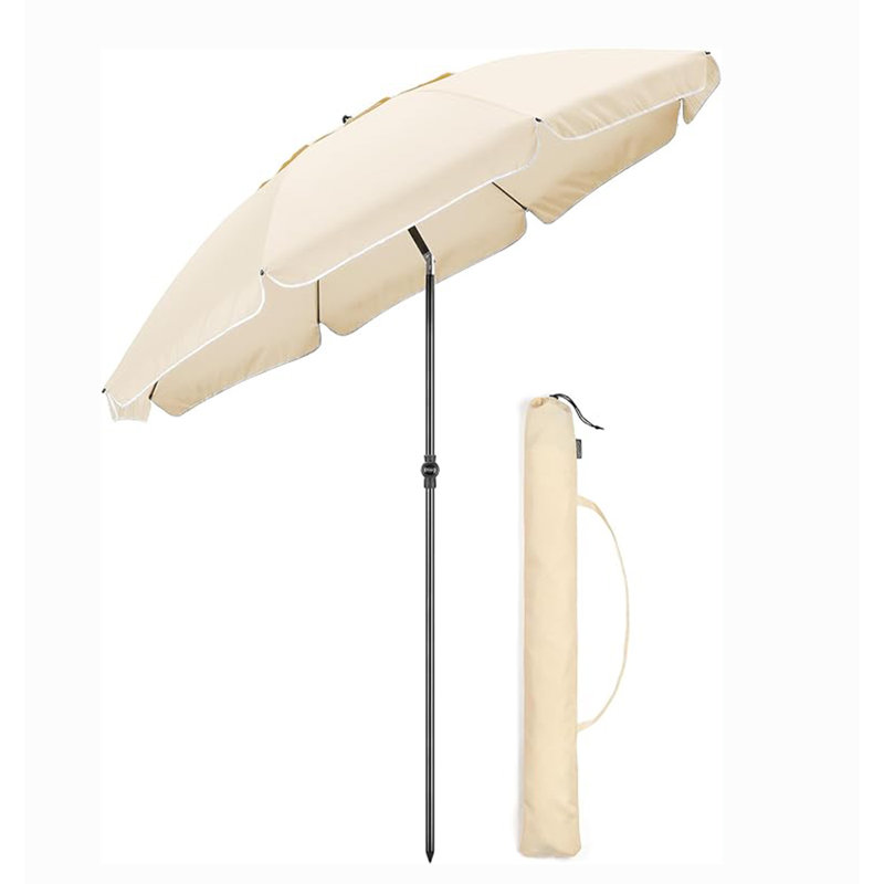 2m Beach Umbrella Portable Tilting Parasol Sun Shade with UV Protection and Bag, Cream