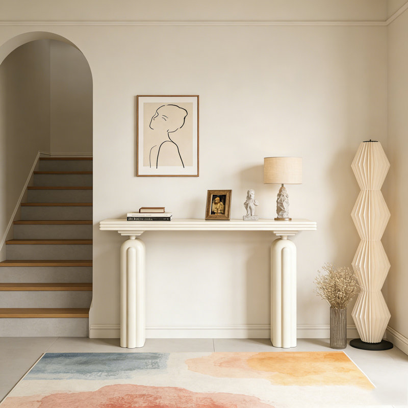 Console élégante et luxueuse en placage d'acacia, Beige