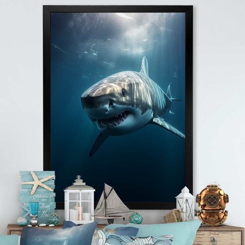 Blue Shark Apex Predator Photo I - Shark Wall Decor 119842, Cadre simple noir, H 32 po x l 16 po x P 1 po