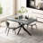 55.11" -70.86" Retro Rectangular Stretch Dining Table, Dark Gray Stone Top And Black Relief Plate Fine Sand Cross Iron Foot Base Dining Table, With Storage Box.-1911333494