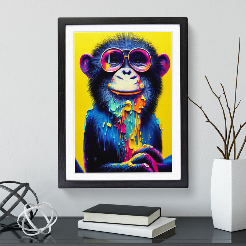 Paint Drip Monkey No.3 - Single Picture Frame Print, Black, 46cm H x 34cm W x 2cm D