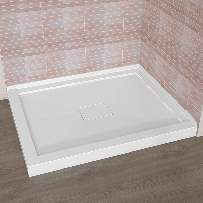 42'' W X 34'' D Acrylic Corner Shower Base Rectangular Double Threshold Bathroom Shower Floor Pan Walk-in White Shower Tray with Center Drain Cover