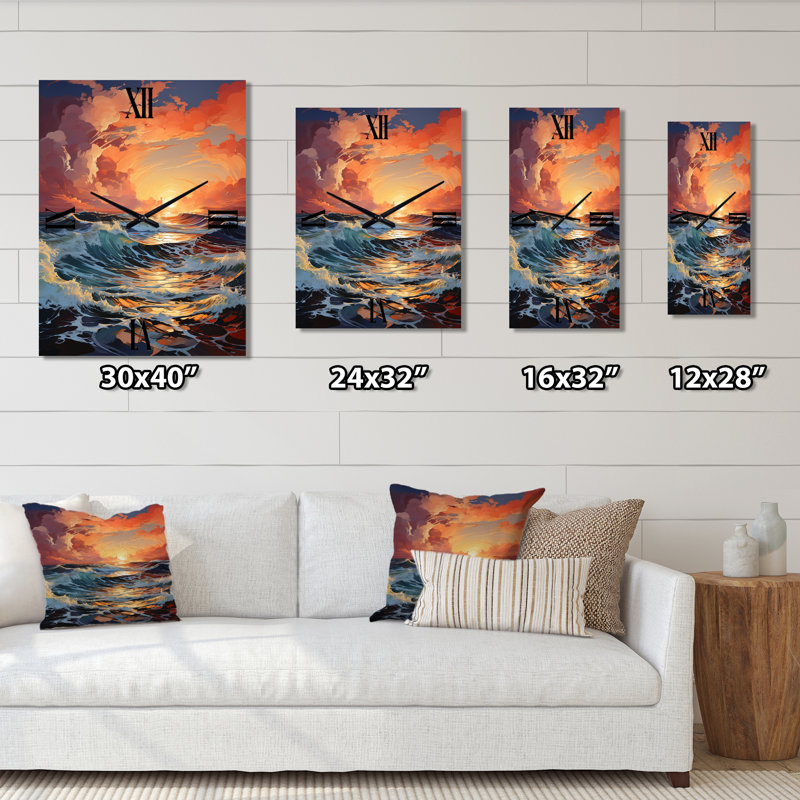 Horloge murale orange et bleu sarcelle, Petit